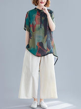 Chiffon Printed Short Sleeves Shirt + Wide Leg Pants Suits